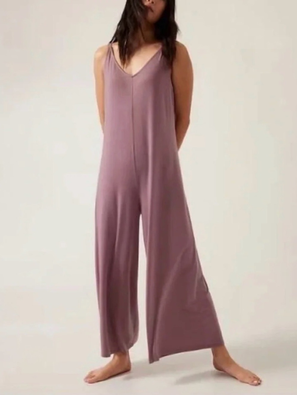 Athleta Mauve Sleeveless V-Neck Wide-Leg Jumpsuit